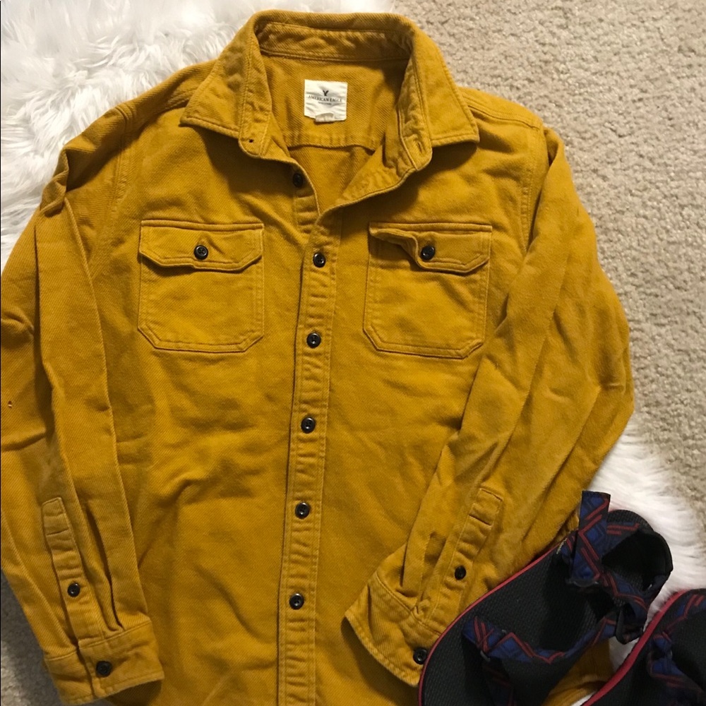 Unisex aeo mustard yellow twill shirt jacket